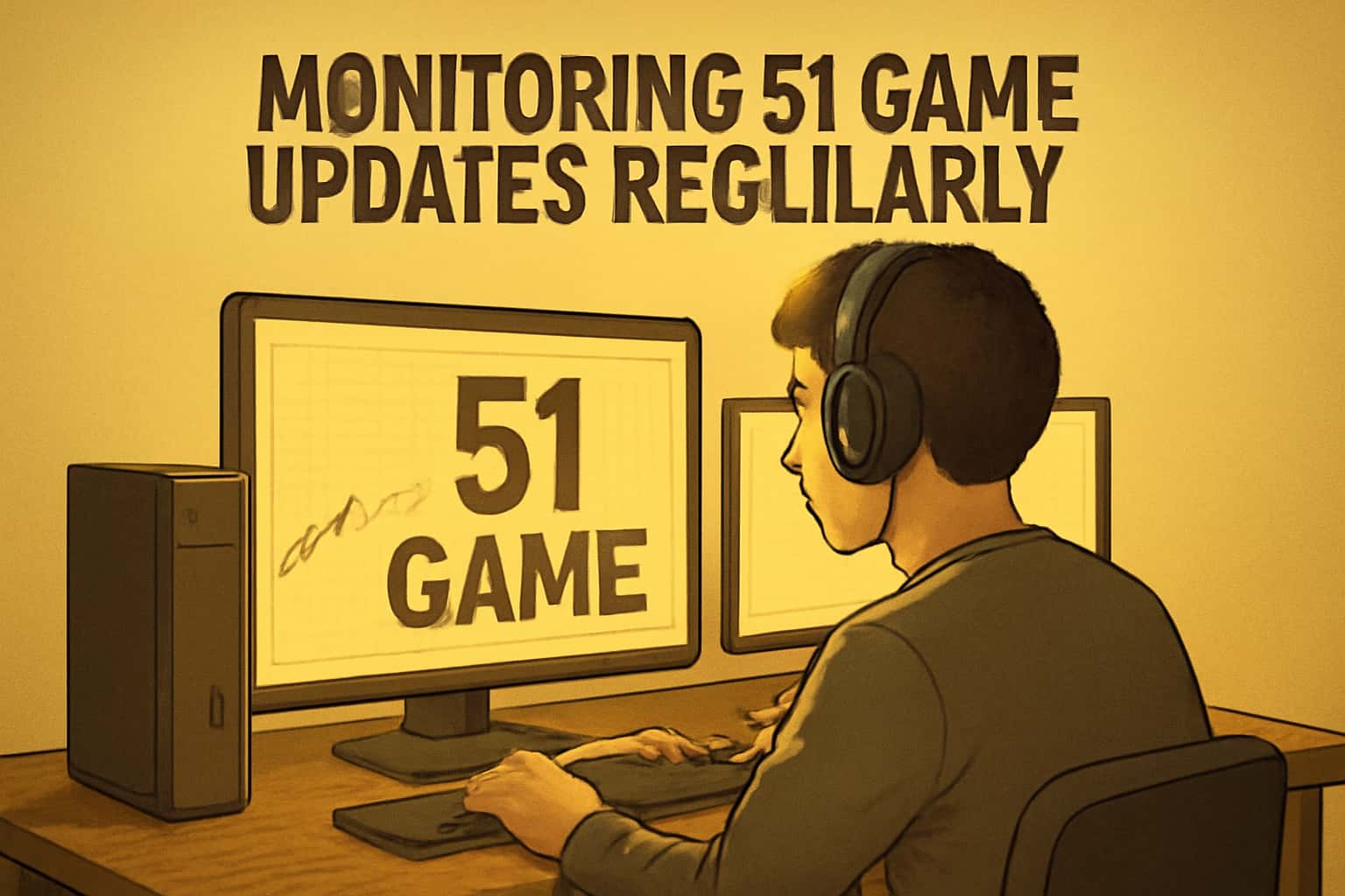 Informational scene about Monitoring 51 Game Updates with a tech feel.